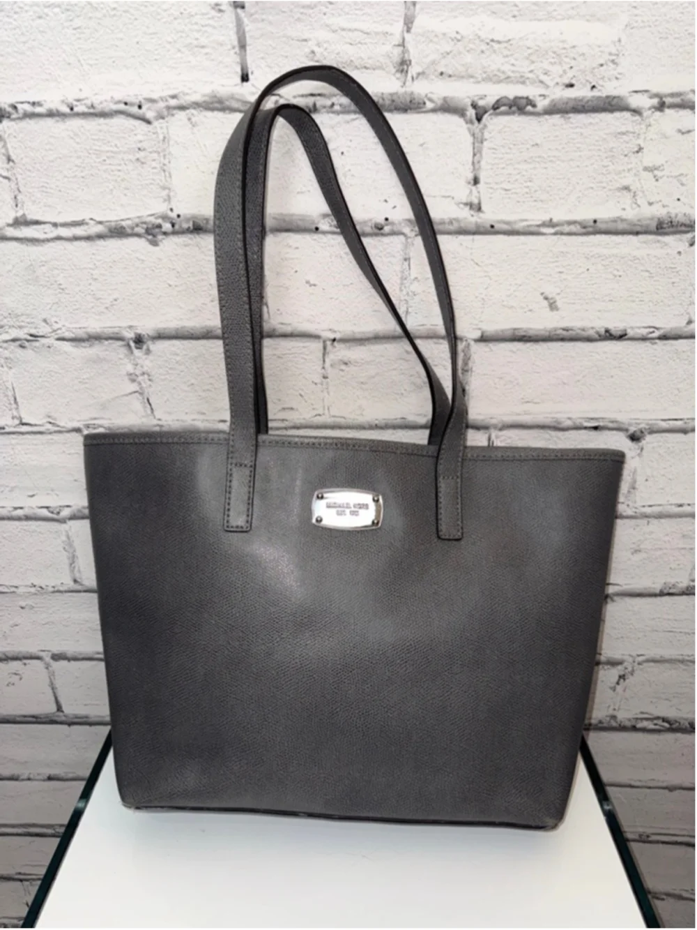 Women's Michael Kors Jet Set Gray Tote Bag Leather Tote Bag 15x9x4 MK Purse